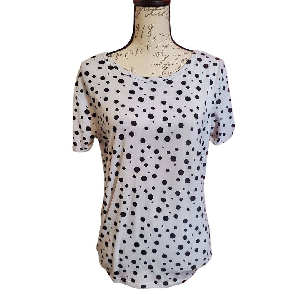 Thyme & Honey Ladies Size Medium Black Gray Tie Back Polka Dot Shirt